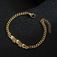 Pulsera De Cara Sonriente De Corazón De Luna Y Estrella De Circón De Oro Real Chapado En Cobre De Moda sku image 2