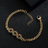 Pulsera De Corazón Con Cara Sonriente De Circón Microincrustado De Oro Real Chapado En Cobre A La Moda sku image 1