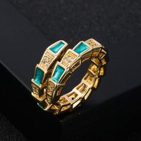 Anillo Abierto De Serpiente De Bambú Con Aceite De Goteo De Circón Chapado En Oro De Cobre A La Moda sku image 3