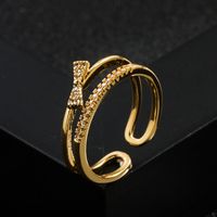 Fashion Copper-plated Real Gold Micro-inlaid Zircon Heart Cross Bows Ring sku image 2