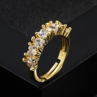 Fashion Copper-plated Real Gold Micro-inlaid Zircon Heart Cross Bows Ring sku image 3