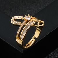 Fashion Copper Gold-plated Micro-inlaid Zircon Geometric Pearl Pin Ring sku image 2
