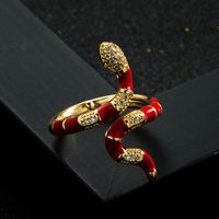 Fashion Copper Gold-plated Micro-set Zircon Drip Oil Snake Open Ring sku image 2