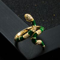 Fashion Copper Gold-plated Micro-set Zircon Drip Oil Snake Open Ring sku image 4