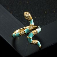 Fashion Copper Gold-plated Micro-set Zircon Drip Oil Snake Open Ring sku image 6