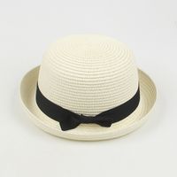 Women's Summer New Curling Cute Dome Bow Straw Hat sku image 2