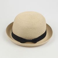 Women's Summer New Curling Cute Dome Bow Straw Hat sku image 4