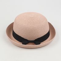 Women's Summer New Curling Cute Dome Bow Straw Hat sku image 6