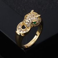 Fashion Copper Gold-plated Micro-inlaid Zircon Eyes Leopard Head Ring sku image 3