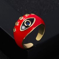 Fashion Copper Gold-plated Micro-set Zircon Drip Oil Devil's Eye Thick Ring sku image 2