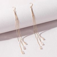 New Long Chain Tassel Zircon Copper Gold-plated Earrings main image 1