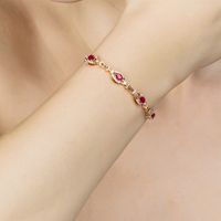 Rose Gold Red Crystal Drop-shaped Ruby Bracelet Ring Earrings Tourmaline Clavicle Chain Set main image 3