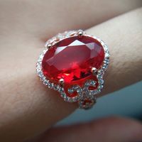 Rose Gold Red Crystal Drop-shaped Ruby Bracelet Ring Earrings Tourmaline Clavicle Chain Set main image 4