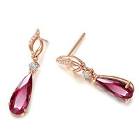 Rose Gold Red Crystal Drop-shaped Ruby Bracelet Ring Earrings Tourmaline Clavicle Chain Set main image 6