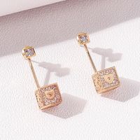 New Rubik's Cube Heart Pendant Copper Gold-plated Inlaid Zircon Earrings sku image 2