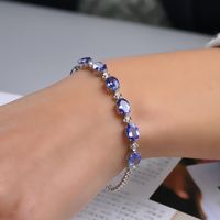 Jewelry Set Geometric Bracelet Tanzanite Petal Ring Blue Crystal Pendant Four Claw Earrings main image 4