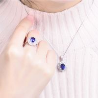 Jewelry Set Geometric Bracelet Tanzanite Petal Ring Blue Crystal Pendant Four Claw Earrings main image 5