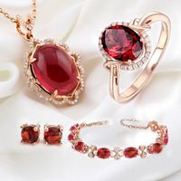 Wholesale Imitation Pigeon Blood Ruby Rose Gold Plated Garnet Jewelry Four-piece Set main image 5