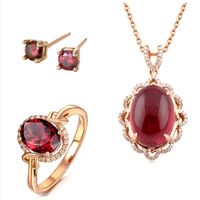 Wholesale Imitation Pigeon Blood Ruby Rose Gold Plated Garnet Jewelry Four-piece Set main image 6