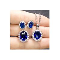 Wholesale Fashion Imitation Blue Crystal Sapphire Sunflower Jewelry Set main image 6