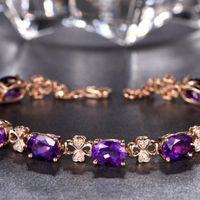 Four-leaf Clover Bracelet Four-claw Purple Diamond Ring Ear Hook Rose Gold Clavicle Chain Set main image 3