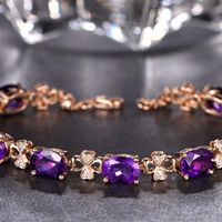 Pulsera De Trébol De Cuatro Hojas Anillo De Diamante Púrpura De Cuatro Garras Gancho Para La Oreja Conjunto De Cadena De Clavícula De Oro Rosa main image 3