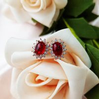 Fashion Imitation Garnet Pigeon Blood Red Earrings Ring Necklace Three-piece Set main image 3