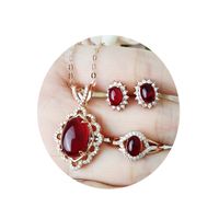 Fashion Imitation Garnet Pigeon Blood Red Earrings Ring Necklace Three-piece Set main image 6