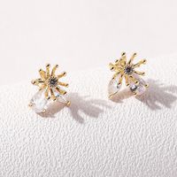 New Creative Flower Shape Copper Gold-plated Inlaid Zircon Earrings sku image 2