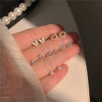New Star Heart Bow Pearl Stud Earrings Set sku image 1