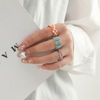 New Small Fresh Checkerboard Resin Trend Personality Sweet Ring Three-piece Set main image 1