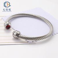 Titanium Steel Wire Rope Bracelet Twelve Birthstone Opening Adjustable Zircon Bangle sku image 1
