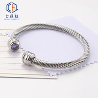 Titanium Steel Wire Rope Bracelet Twelve Birthstone Opening Adjustable Zircon Bangle sku image 2