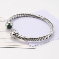 Titanium Steel Wire Rope Bracelet Twelve Birthstone Opening Adjustable Zircon Bangle sku image 5