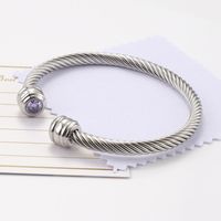 Titanium Steel Wire Rope Bracelet Twelve Birthstone Opening Adjustable Zircon Bangle sku image 6