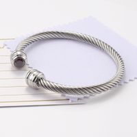 Titanium Steel Wire Rope Bracelet Twelve Birthstone Opening Adjustable Zircon Bangle sku image 7