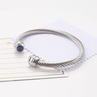 Titanium Steel Wire Rope Bracelet Twelve Birthstone Opening Adjustable Zircon Bangle sku image 9
