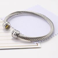 Titanium Steel Wire Rope Bracelet Twelve Birthstone Opening Adjustable Zircon Bangle sku image 11