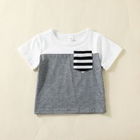 Kurzarm Farblich Passendes T-shirt Und Gestreifte Shorts Kinderbekleidung Zweiteiliges Set main image 3