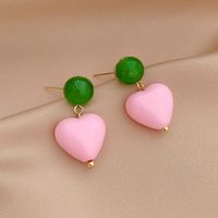 Cute Pink Heart Sweet Contrast Color Alloy Resin Earrings Wholesale main image 2