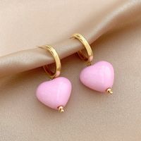 Cute Pink Heart Sweet Contrast Color Alloy Resin Earrings Wholesale main image 4