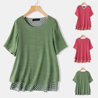 2022 Summer New Short-sleeved T-shirt Women&#39;s Korean Version Loose Casual Polka Dot Fake Two-piece Round Neck Women&#39;s Top main image 1