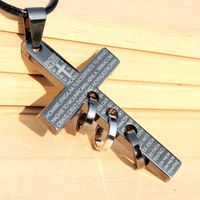 Cross Border Vintage Metal Necklace Unisex Alloy Pendant Cross Ring Necklace Wax Rope Jewelry Wholesale main image 1