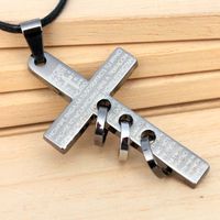 Cross Border Vintage Metal Necklace Unisex Alloy Pendant Cross Ring Necklace Wax Rope Jewelry Wholesale main image 4