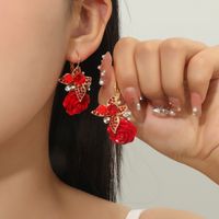 Creative Butterfly Diamond Flower Rose Pendant Earrings main image 1