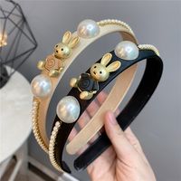 Cute Bunny Pearl Headband Wide-brimmed Black Hair Accessories Wholesale main image 2