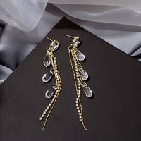 Fashion Multi-layer Crystal Tassel Long Full Diamond Copper Earrings main image 1