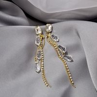 Fashion Multi-layer Crystal Tassel Long Full Diamond Copper Earrings main image 3