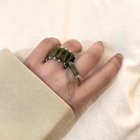 Olive Green Jade Bamboo Handmade Elastic Rope Tassel Chain Index Finger Ring main image 3