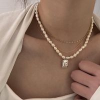 Baroque Freshwater Pearl Geometric Pendent Alloy Multi-layer Necklace Chain main image 3